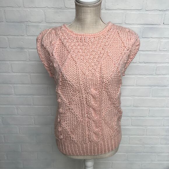 Windcrest Vintage 80s Light Pink Hand Knit Chunky Preppy Sweater Vest -sz M - Picture 1 of 5